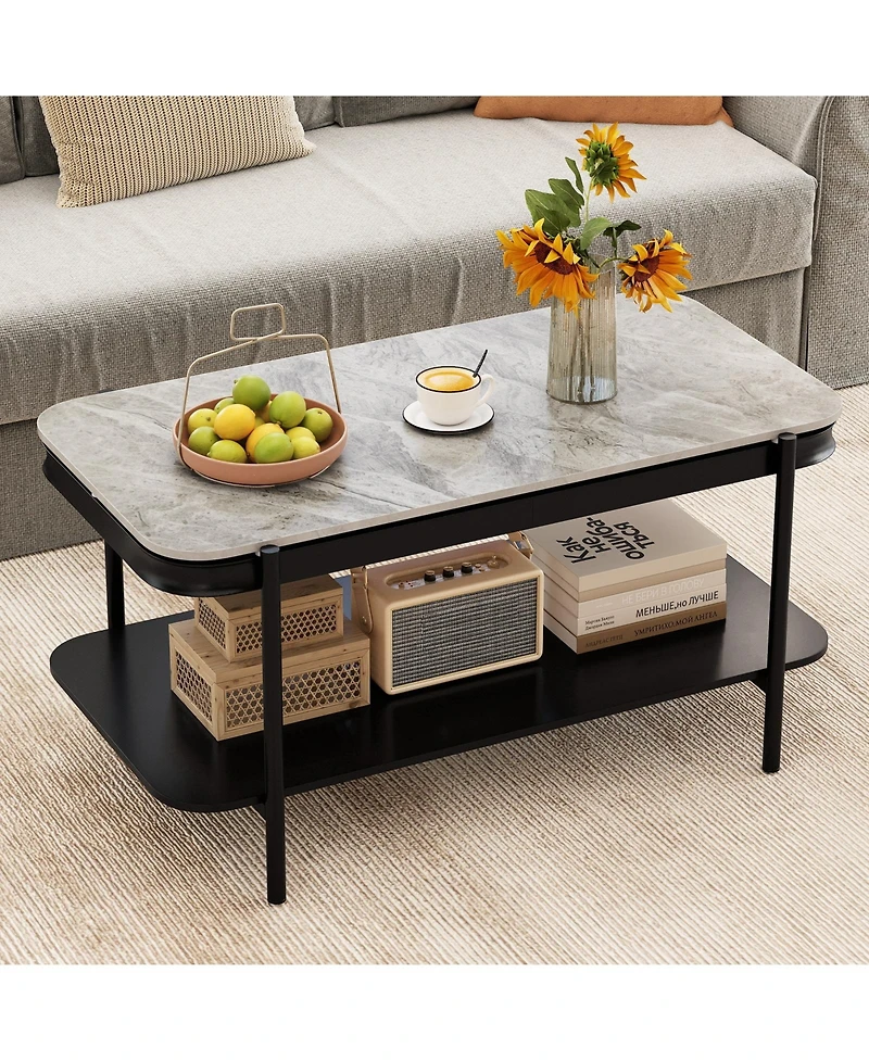 Slickblue 2 Tier Coffee Table Rectangular Sintered Stone Top