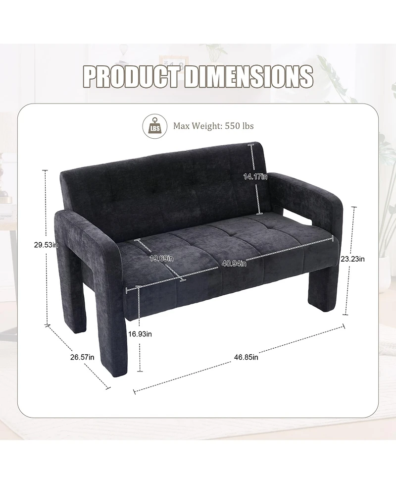 Rainsken 47" Chenille Loveseat Sofa, 2 Seater Mini Couch with Deep Seat and Dual Armrests, Upholstered Couch Perfect for Living Room, Apartment