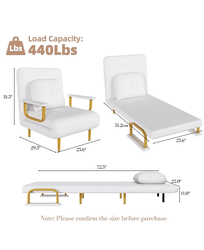 Rainsken Folding Sofa Bed, 3-in-1 Convertible Chair with Pillow and 5-Position Adjustable Backrest, Space-Saving Sleeper for Living Room, Bedroom