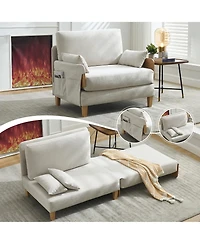 Rainsken Convertible Sleeper Sofa Bed, Chenille Upholstered Lounge Recliner with 3 Pillows and Side Pocket for Living Room, Bedroom and Home Office