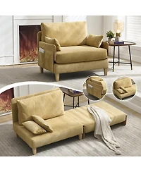 Rainsken Modern Chenille Lounge Recliner Sleeper Sofa with 3 Pillows and Side Pocket, Convertible Sofa Bed for Living Room, Bedroom and Home Office