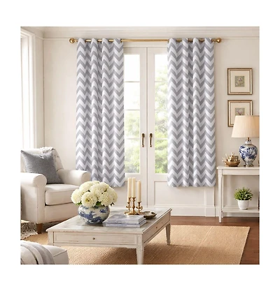 Kate Aurora 2 Piece Gray Chevron Room Darkening Grommet Top Window Curtain Panels For Short Windows