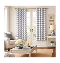 Kate Aurora 2 Piece Gray Chevron Room Darkening Grommet Top Window Curtain Panels For Short Windows