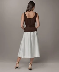Donna Karan New York Women's Mix Media Scoop Neck Midi Dress