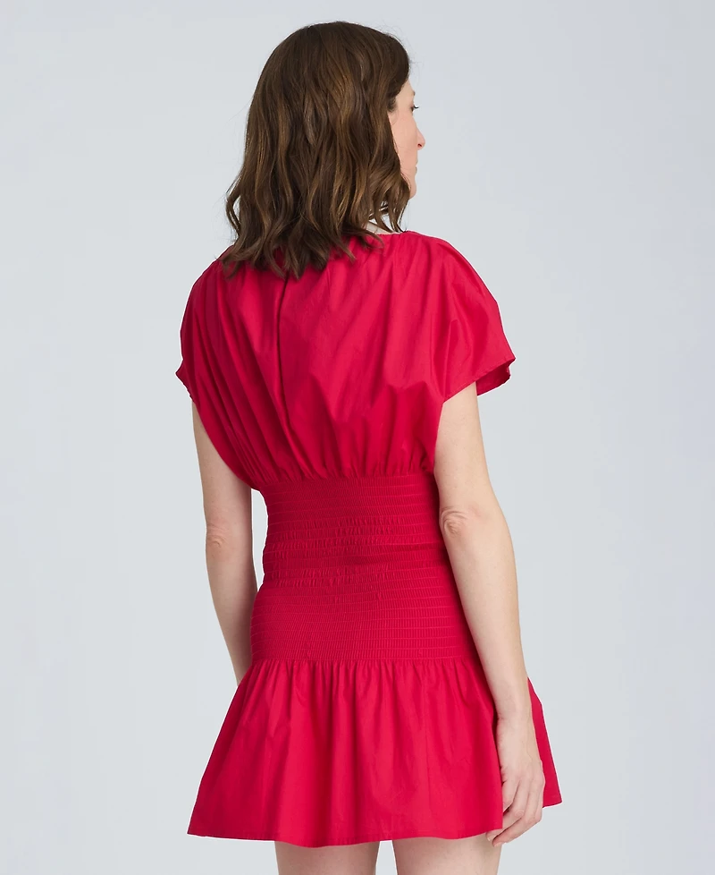 Kenneth Cole Women's Smocked Waist Boat Neck Mini Dress