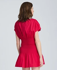 Kenneth Cole Women's Smocked Waist Boat Neck Mini Dress