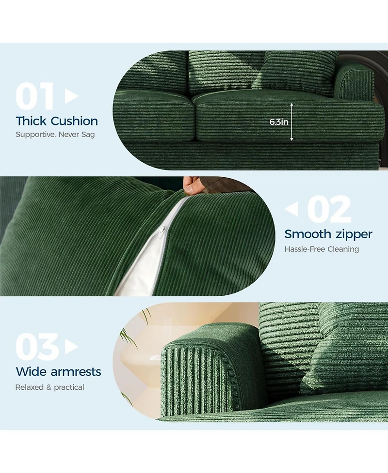 gaomon Modern Sofa with 2 Throw Pillows, Deep Seat Couch Upholstered Cushion & Removable Cover
