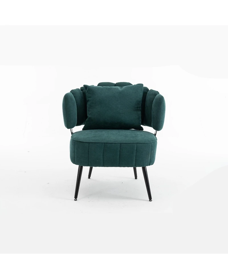 Rainsken Modern Chenille Accent Chair with Scalloped Backrest and Pocket Coil Seat, Upholstered Barrel Chair for Living Room and Reading Nook