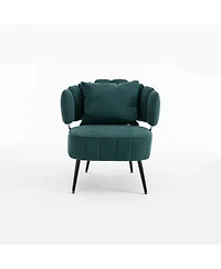 Rainsken Modern Chenille Accent Chair with Scalloped Backrest and Pocket Coil Seat, Upholstered Barrel Chair for Living Room and Reading Nook