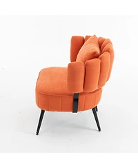 Rainsken Modern Accent Barrel Chair with Scalloped Backrest, Pocket Coil Seat and Soft Chenille Fabric, Ideal for Living Room and Reading Corner
