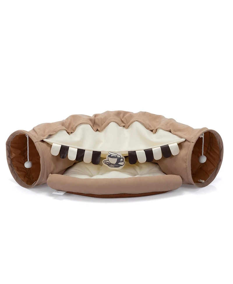 Zeus & Ruta Cat Tunnel Bed with Cushioned Nest and Teasing Balls Zipper Connect Feline Supplies