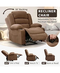 gaomon Wide Rocker Recliner Chair for Adults, Manual Oversized Chairs w/Armrest, Backrest, 2 Cup Holders, Side Pocket