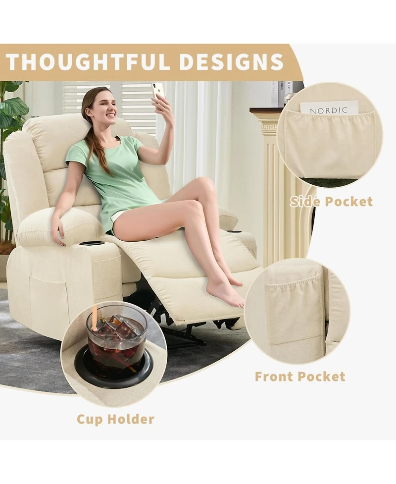 gaomon Wide Rocker Recliner Chair for Adults, Manual Oversized Chairs w/Armrest, Backrest, 2 Cup Holders, Side Pocket