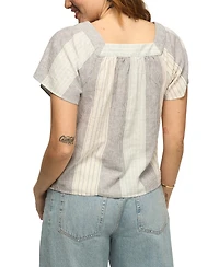 Lucky Brand Women's Striped Square Neck Embroidered Top