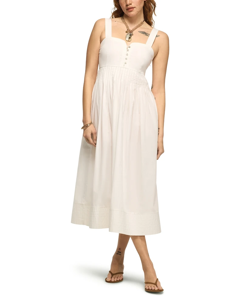 Lucky Brand Women's Poplin Pintuck Square Neck Maxi Dress