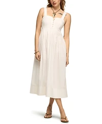 Lucky Brand Women's Poplin Pintuck Square Neck Maxi Dress