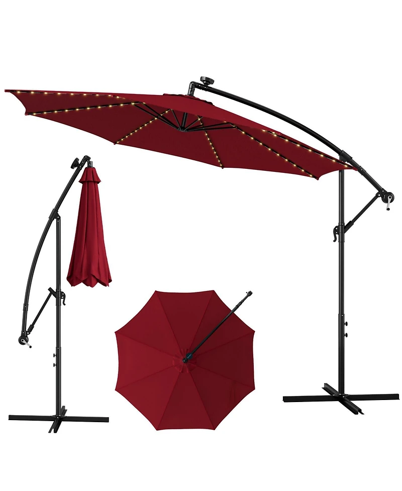 Sugift 10 ft Offset Patio Umbrella with Solar Led Lighting