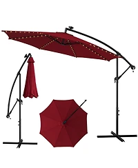 Sugift 10 ft Offset Patio Umbrella with Solar Led Lighting