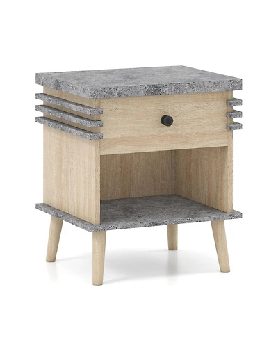 sumyeg 3-Tier Bedside Table Nightstand with Antique Grey Faux Marble Top