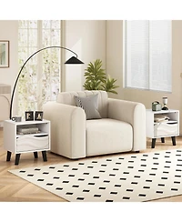 sumyeg Nightstand Mid Century Modern Bedside Table with 3D Wavy Pattern and Open Shelf