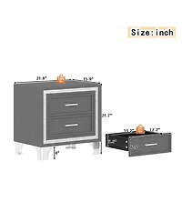 sumyeg Mid Century Vintage Nightstand with 2 Drawers, Silver Glitter Strip and Metal Legs