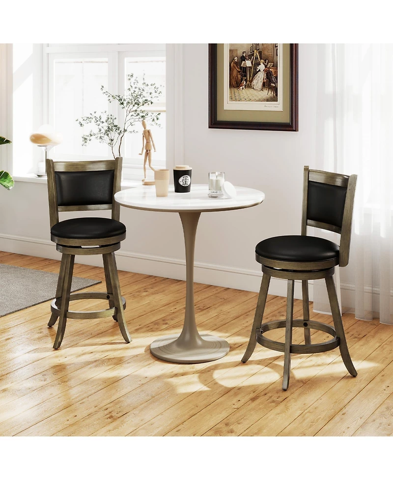 Gymax Swivel Bar Stools w/ Solid Rubber Wood Frame Set of 4 for Kitchen Island