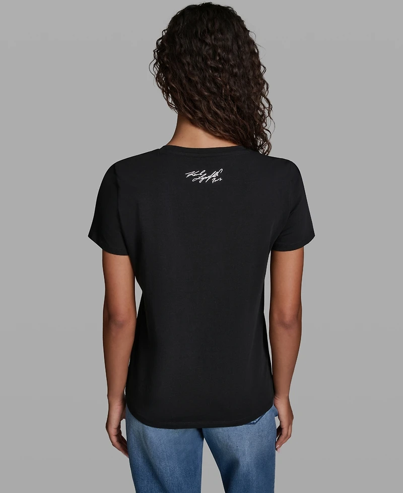 Karl Lagerfeld Paris Women's Checkboard Logo Crewneck Motif Top