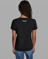 Karl Lagerfeld Paris Women's Checkboard Logo Crewneck Motif Top