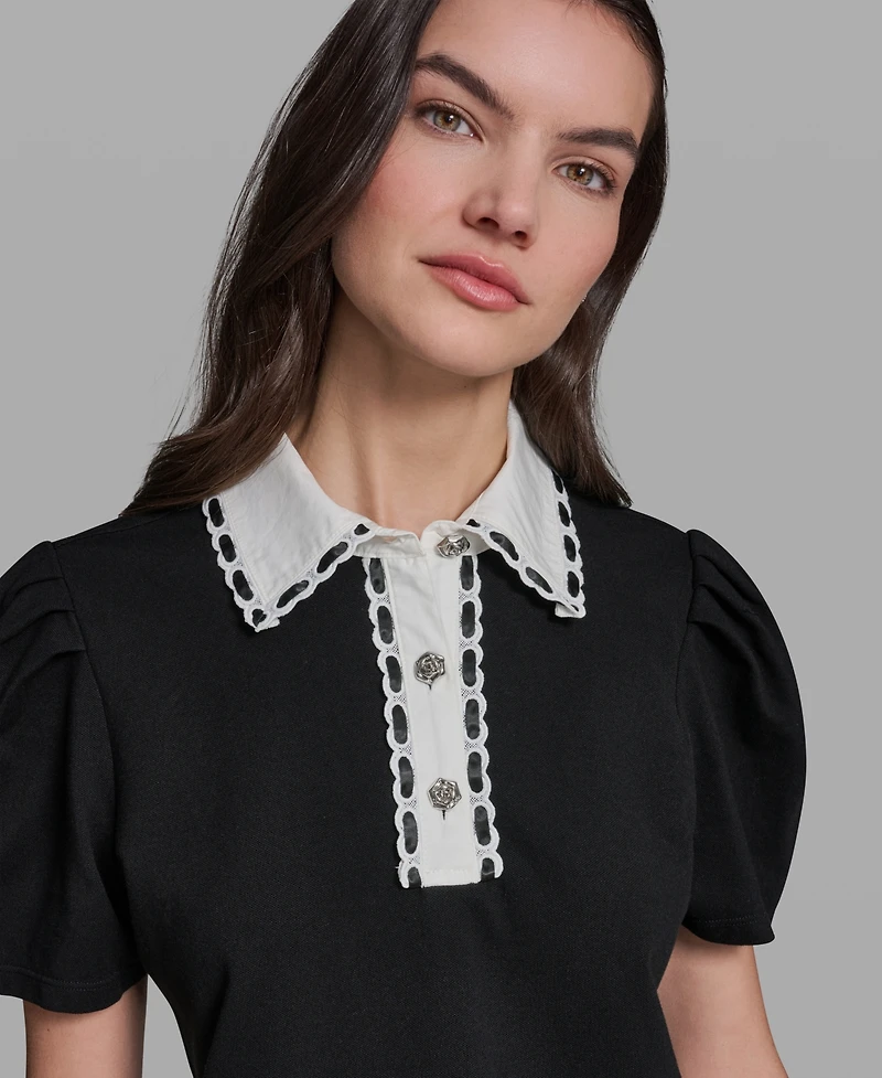 Karl Lagerfeld Paris Women's Collared Short-Sleeve Top