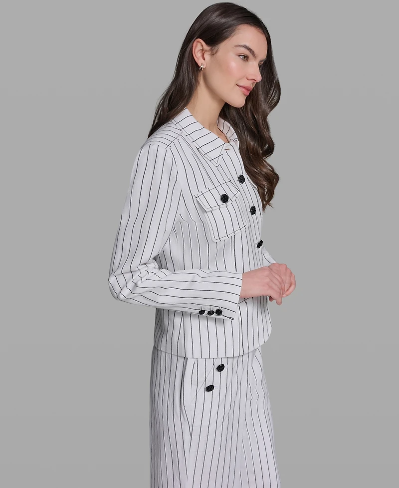 Karl Lagerfeld Paris Women's Striped Collared Jacket