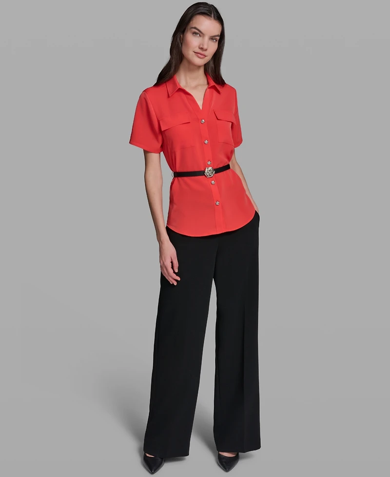 Karl Lagerfeld Paris Women's Belted Short-Sleeve Top