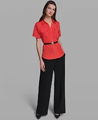 Karl Lagerfeld Paris Women's Belted Short-Sleeve Top