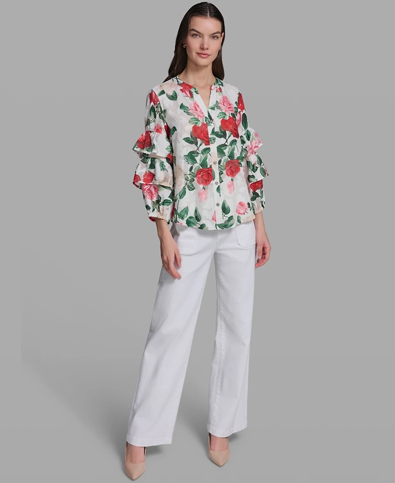 Karl Lagerfeld Paris Women's Printed Long-Sleeve Top