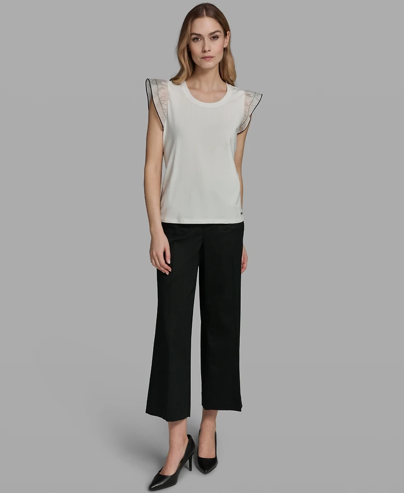 Karl Lagerfeld Paris Women's Ruffle-Sleeve Crewneck Top