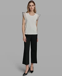 Karl Lagerfeld Paris Women's Ruffle-Sleeve Crewneck Top