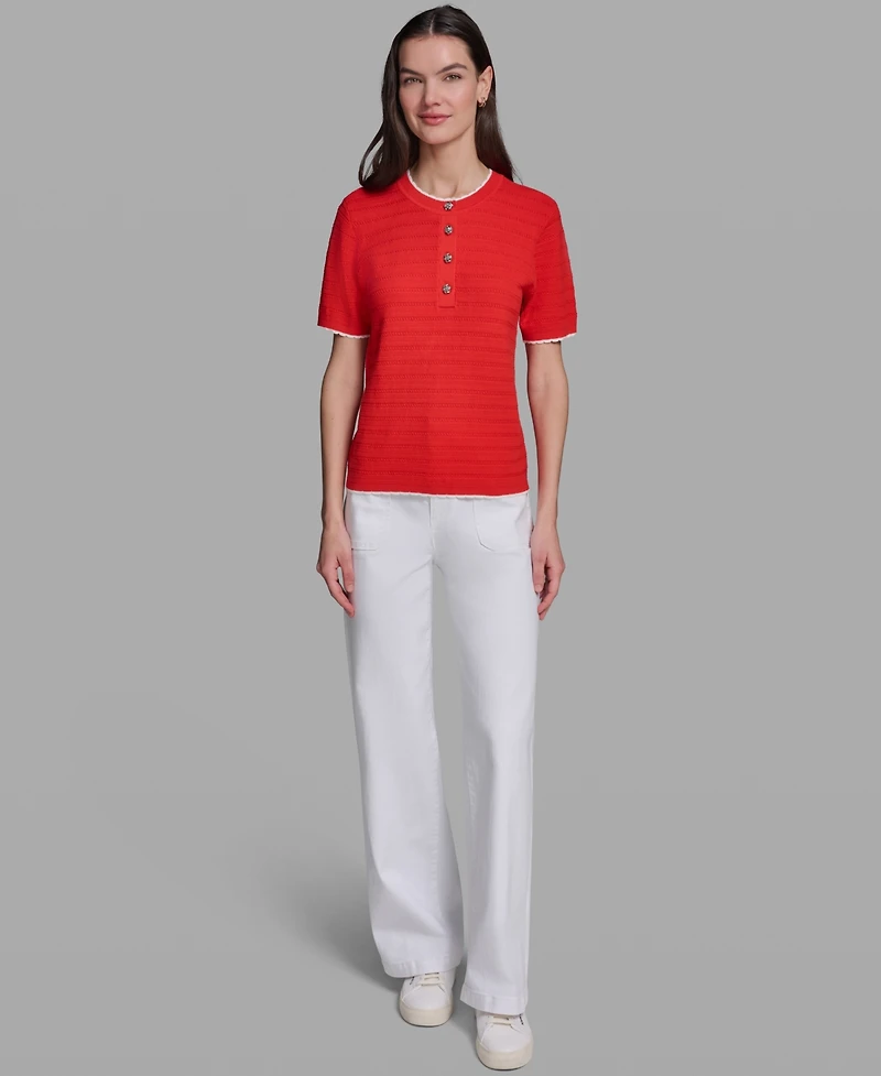 Karl Lagerfeld Paris Women's Contrast Trim Short-Sleeve Sweater