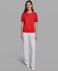 Karl Lagerfeld Paris Women's Contrast Trim Short-Sleeve Sweater