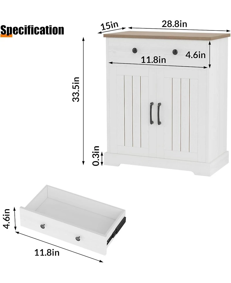 gaomon Small Storage Cabinet, Compact Wood Sideboard Buffet Cabinet with 2 Drawers and 2 Doors, Modern Minimalist Accent Furniture