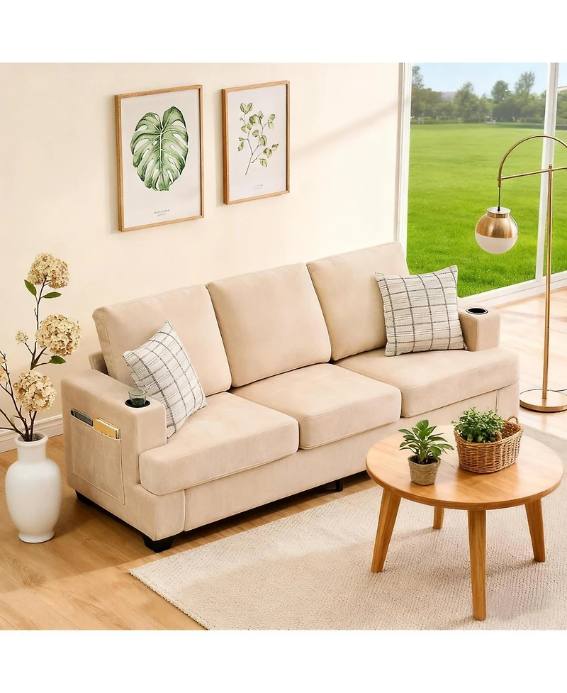 gaomon 89 Comfy Couches with Deep Seat, Modern 3-Seater Sofa Cup Holders and Side Storage Pockets for Living Room Apartment Lounge