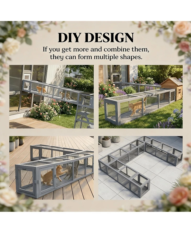 Zeus & Ruta Outdoor Spacious Wooden Cat Enclosure with Tunnel Run, Window View and Play Area