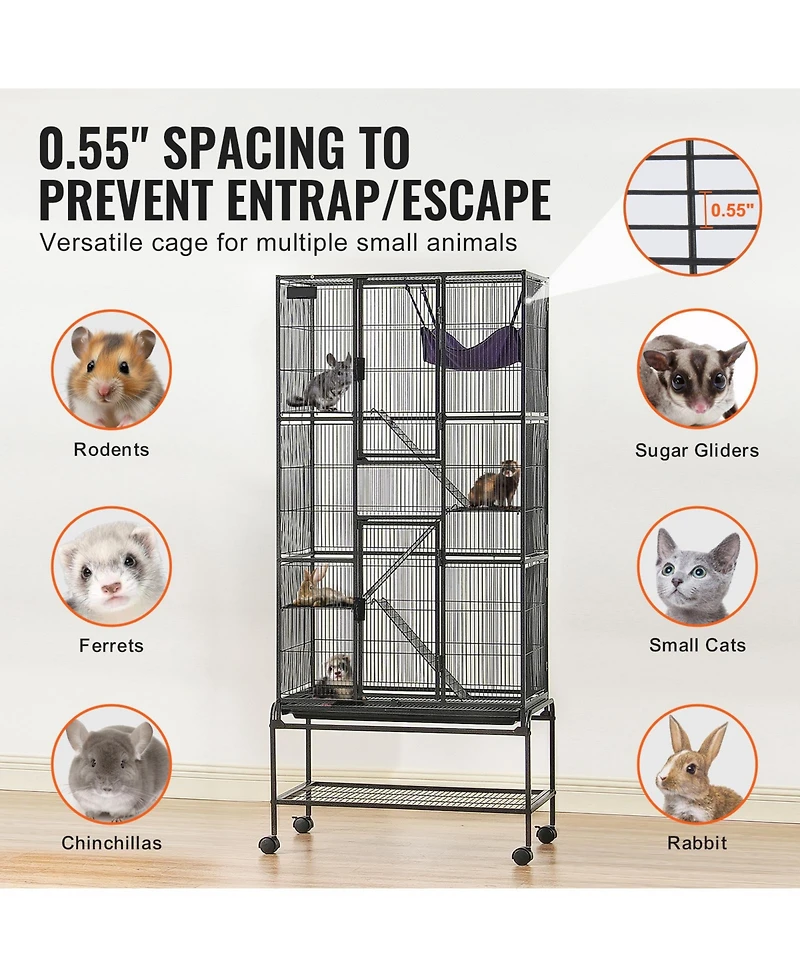 Zeus & Ruta 69 in. 4-Tier Metal Cat Enclosure with Rolling Base, Removable Tray, and 3 Ramps