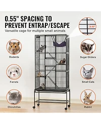 Zeus & Ruta 69 in. 4-Tier Metal Cat Enclosure with Rolling Base, Removable Tray, and 3 Ramps