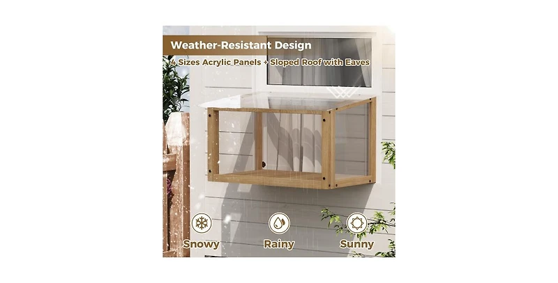 Zeus & Ruta Waterproof Window Cat Perch with Wooden Frame, Hanging Mount for Indoor Cats, Fits 24-35in Windows
