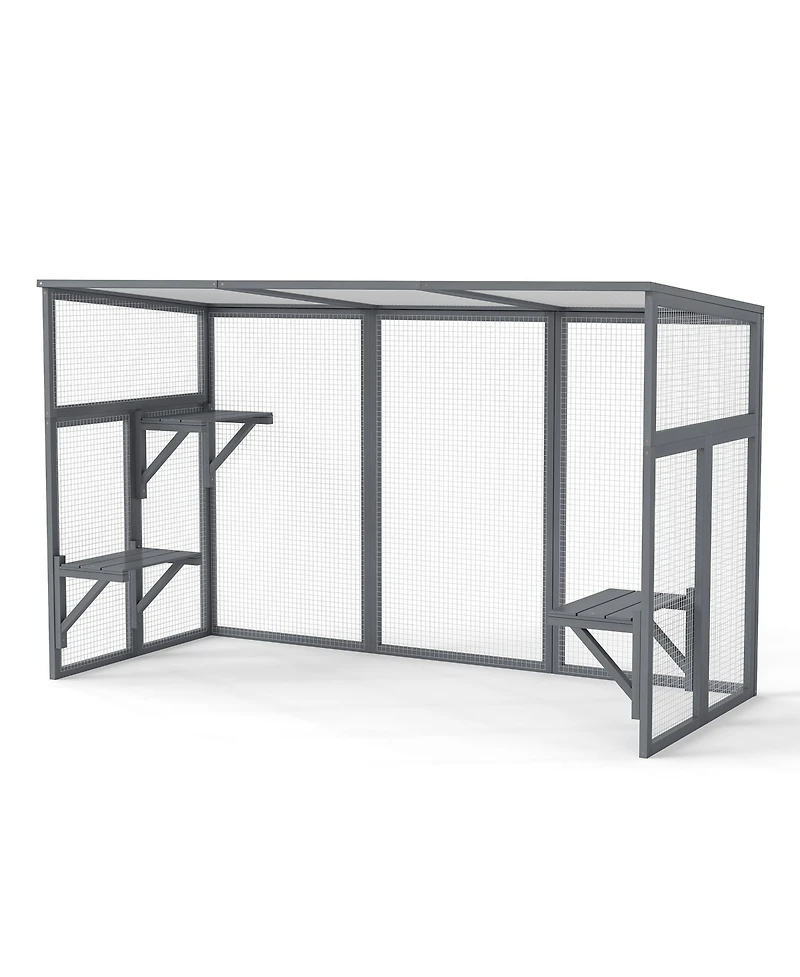Zeus & Ruta Outdoor Wooden Cat Enclosure with 3-Tier Catio, Lockable Door, Sun Roof, Spacious Play Area