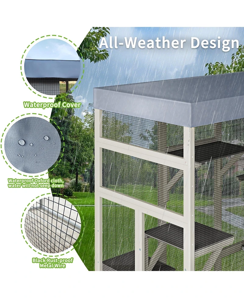 Zeus & Ruta 62.6" Outdoor Wooden Cat Enclosure with Waterproof Roof, Rust-Proof Wire, Lockable Access, Spacious Catio