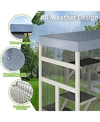 Zeus & Ruta 62.6" Outdoor Wooden Cat Enclosure with Waterproof Roof, Rust-Proof Wire, Lockable Access, Spacious Catio