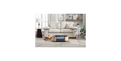 Zeus & Ruta Scandinavian Style Elevated Cat Bed with Solid Wood Legs Velvet Cushion Mid Size