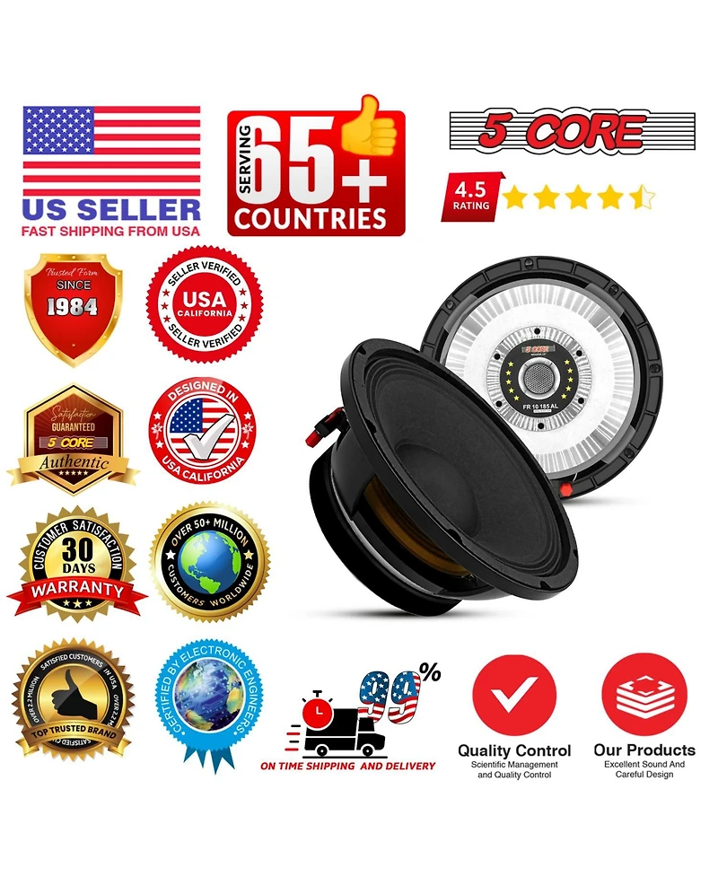 5 Core 10" Subwoofer Speaker 300W Rms Full Range Car Audio Sub Woofer 4 Ohm Bass Replacement Driver