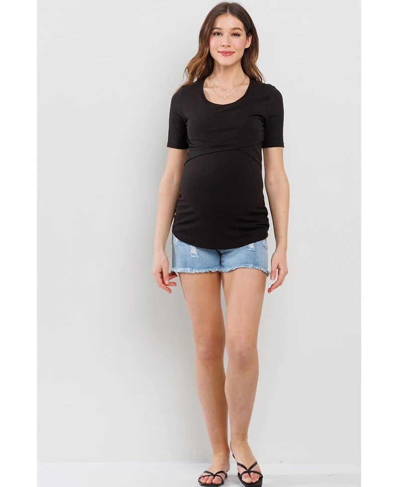 Hello Miz Maternity Short Sleeve Ribbed Crossover Nursing T-Shirt