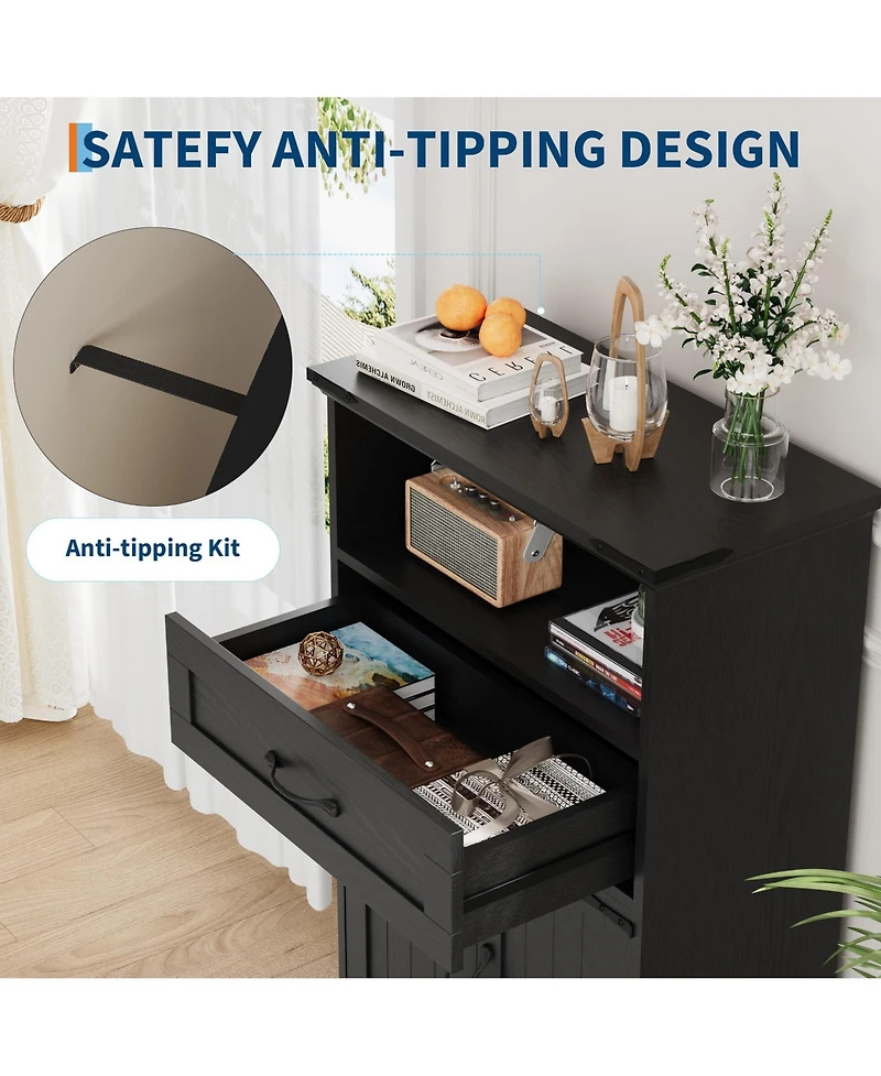 homfan Farmhouse Bathroom Cabinets Set of 2 - Wooden Furniture with Doors and Drawers Freestanding Storage Unit for Bathroom, Kitchen, Living Room